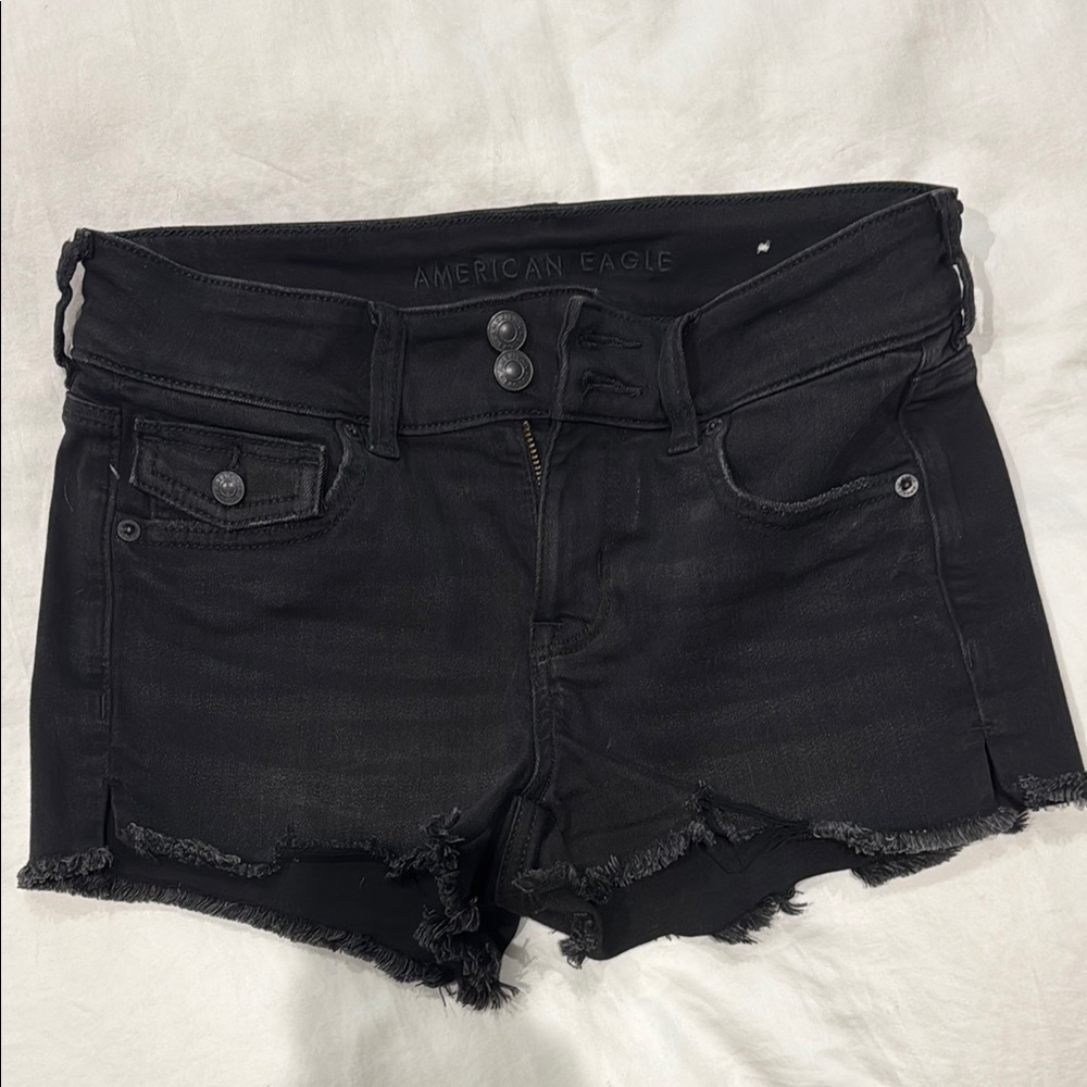 American Eagle Outfitters Black Jean Shorts Distressed Hem